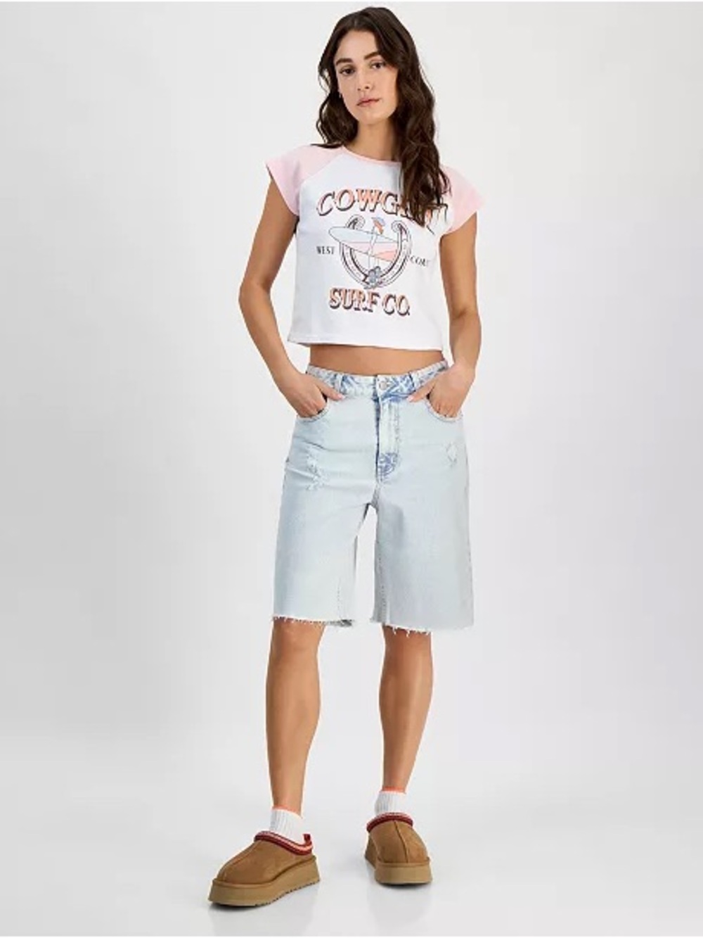 Tinseltown Juniors' High-Rise Baggy Denim Jorts Size 7/28